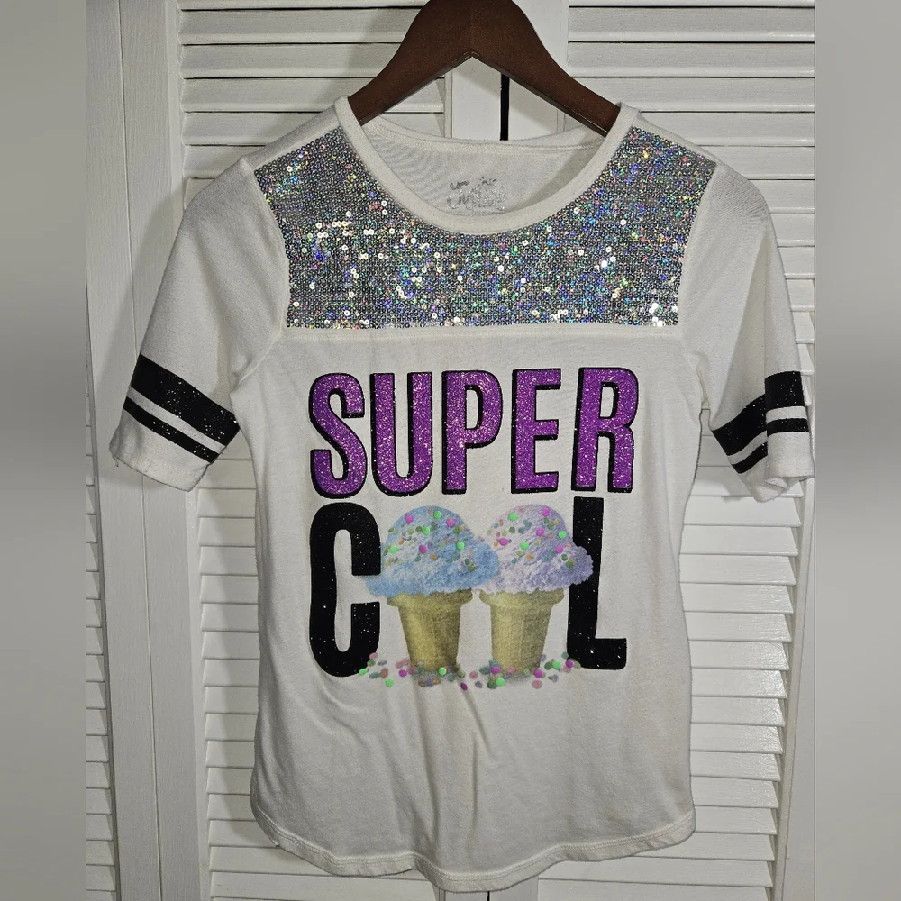 Justice Super Cool Ice Cream Graphic Shirt Sleeve Jersey Tee Sz 12